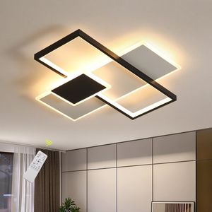 LuxiLamps - LED Plafondlamp - Zwart/Wit - 50 cm - Dimbaar Met Afstandsbediening - Slaapkamerlamp - Woonkamerlamp - Moderne lamp - Plafonniere