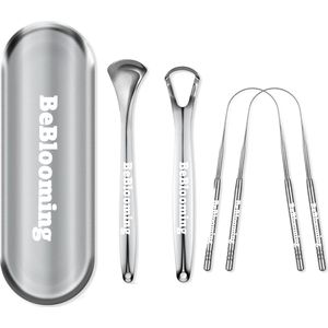 BeBlooming - Professionele Tongschraper - RVS - 4 in 1 Set - Voor Mondverzorging