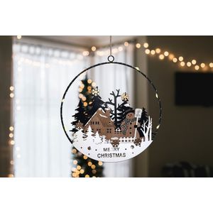 Raamdecoratie kerstlandschap ""Snowy"" met 10 LEDs - ø25 cm