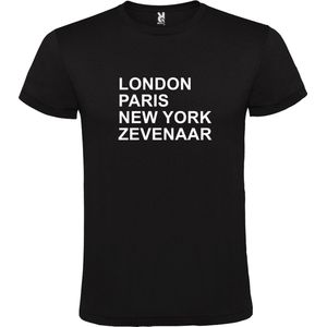 Zwart t-shirt met "" London, Paris , New York, Zevenaar "" print Wit size XS