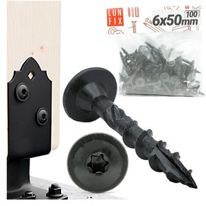 LUN FIX - Plaatschroef 6x50 - bevestiging van palen - ZWART - 100 stuks