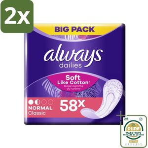 Always - Inlegkruisjes - Normal - Zacht - 58 Inlegkruisjes - Voordeelverpakking - 2 stuks - Inlegkruisjes normaal - Inlegkruisjes zacht