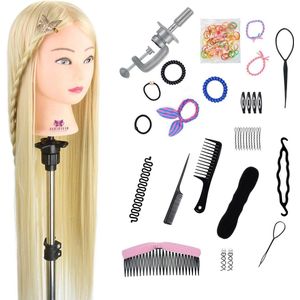 Kappershoofd oefenhoofd voor kappers en schoonheidsspecialisten 100% synthetisch haar incl. accessoire-set voor haarverzorging 76 cm # 613 met gratis verzending