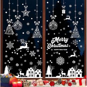 Kerstversiering, 192 stuks kerstraamstickers, statische sneeuwvlokken, glas klampt zich vast aan vrolijke kerstversieringen, kerststickers, stickers voor huisdecoratie, binnen, koffiewinkel, vitrine,