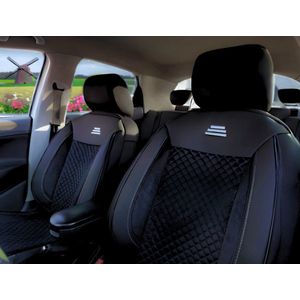 Autostoelhoezen voor Mercedes C-Klasse W203 S203 2000-2007 in pasvorm| Set van 2 stuks | Bestuurder + Passagiersstoel AIS Serie | AIS103 | Zwart met witte stiknaden