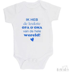 100% katoenen Romper ""Ik heb de leukste opa & oma van de hele wereld"" Jongens Katoen Wit/blauw Maat 56/62