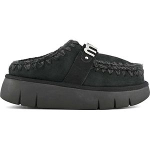 MOU - Clogs - Zwart - Leer - Suède - Middelhoge Hak