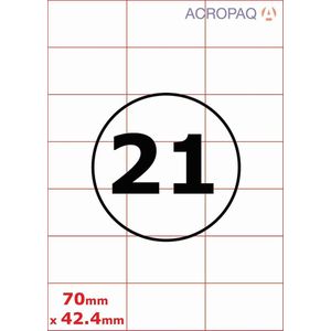Stickervellen A4 - Etiketten, 100 vellen, 21 per vel, 70 x 42 mm - Adresetiketten, Etiketten stickers - ACROPAQ