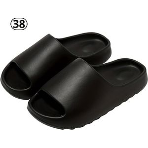 Bovista Comfortabele Slippers - Badslippers - Teenslippers - Anti-Slip Slides - Flip Flops - Stevig Voetbed - Zwart - Maat 38