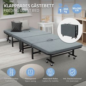 Opvouwbaar logeerbed 90x200 cm met matras, oprolbaar, voor kinderen & volwassenen tot 200kg draagvermogen