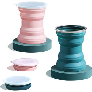 Zeynomax - Opvouwbare siliconen reisbeker 320 ml - Lichtgewicht beker voor kamperen en wandelen - Set van 2 - Inklapbare beker met grotere inhoud