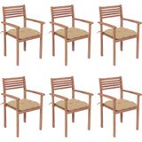 The Living Store Stapelbare Teakhouten Tuinstoelen - Set van 6 - Beige Kussens - 56 x 51 x 90 cm (B x D x H)