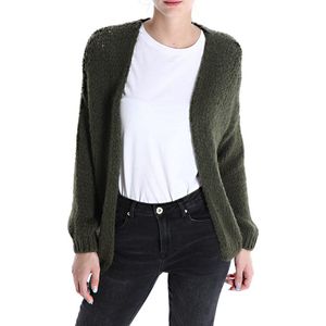 Knitwear, Grof Gebreid Kort Vest ZoÃ«, Vest met Lange Mouwen, Legergroen