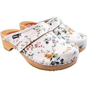 DINA dames klompen zweedse muilen wit met bloemetjesmotief maat 40
