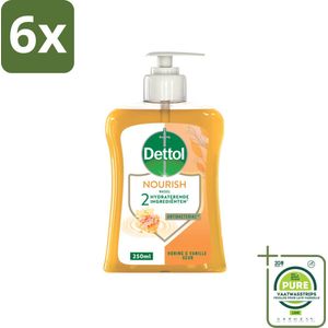 Dettol - Handzeep - Nourish - Honing & Vanille - 250 ml - Voordeelverpakking - 6 stuks - Antibacteriële handzeep - Handzeep met honing