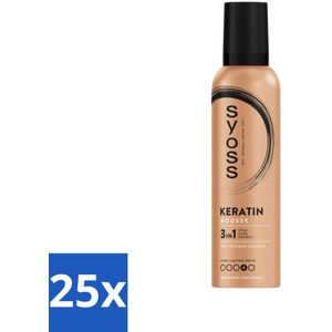 25 x Syoss - Keratin - Haarmousse - Versterkt Haarvezels - 250 ml - Haarherstel - Natuurlijke Hold - 24 Uur Styling - Vitaminecomplex - Panthenol