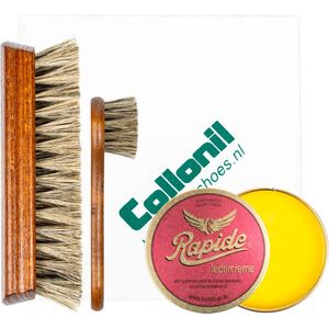 Rapide ledercreme | bescherming set | inwrijf + uitwrijfborstel + poetsdoek | leervet | schoenpoetsset leer
