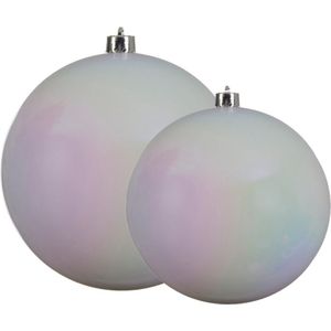 Decoris grote kerstballen - 2x st - parelmoer wit - 14 en 20 cm - kunststof