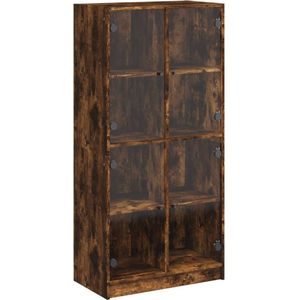 vidaXL - Hoge - kast - met - deuren - 68x37x142 - cm - bewerkt - hout - gerookt - eiken