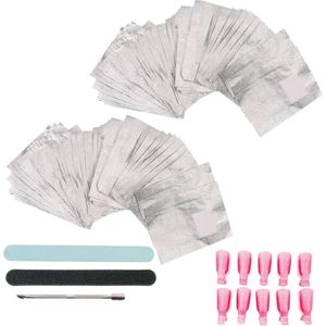 200 Gelnagel Wikkelfolie Set voor het Verwijderen van Nagellak met Clips, Vijl en Duwer