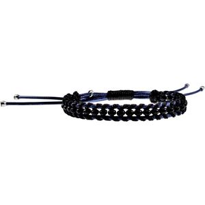 Macramé Armband Unisex - Gewaxt Leerdraad Blauw-Zwart - RVS - Handgemaakt Armband