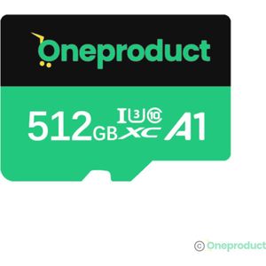 Oneproduct - Micro SD-kaart 512 GB - A1 - U3 - XC - Hoge snelheid >120mb/s - Grote opslag capaciteit - Camera - Drones - Smartphone - tablet - 4k ondersteuning - 2 jaar garantie