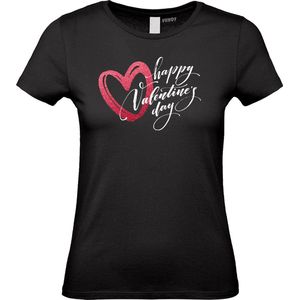 Dames t-shirt Hartje Happy Valentines Day | Valentijn cadeautje voor haar | Valentijn | Valentijnsdag voor vrouwen | Zwart Dames | maat XS