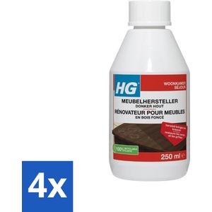 4 x HG Meubelhersteller Donker Hout 250 ml - Meubelhersteller - Houtverf - Meubels Schoonmaken - Krassen Verwijderen - Vlekken Verwijderen