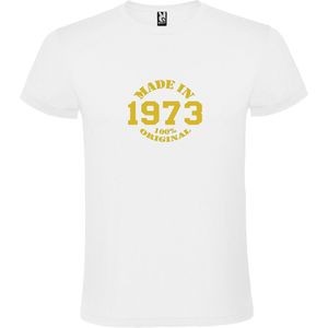 Wit T-Shirt met “Made in 1973 / 100% Original “ Afbeelding Goud Size XL