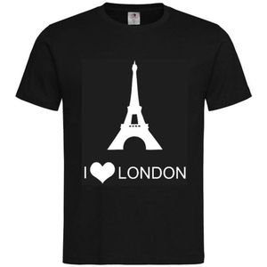 T-shirt Unisex Volwassenen Lol - carnaval - kermis - feestje - grappig - humor - Tekst ""I love London"" | korte mouw | Zwart/wit | maat XXL