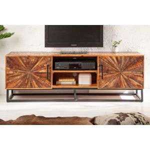 Industrieel tv-meubel WOOD ART 145cm mangohout met houten mozaïek handgemaakt