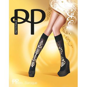 Pretty Polly Kniekousje - Fashion - Baroque Embellished - One Size - 36/40 - Zwart/Goud