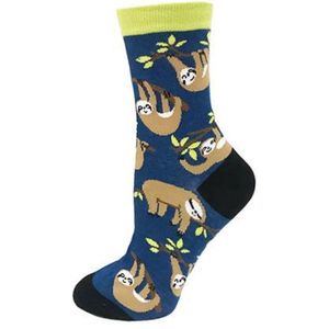 Sokken heren - blauw - bruin - grijs - leuke print luiaard - 40 - 46 - geschenk man - cadeau voor hem - gift