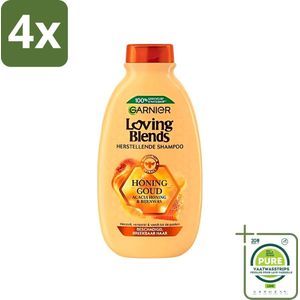 Garnier - Loving Blends - Shampoo - Honing Goud - Beschadigd & Breekbaar Haar - 300 ml - Voordeelverpakking - 4 stuks - Honing Shampoo - Haarherstellende Shampoo