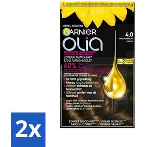 Garnier - Olia 4 - Haarkleuring - Middenbruin - Zonder Ammoniak - 60% Olie - Permanente Kleur - Voordeelverpakking - 2 stuks