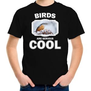 Dieren vogels t-shirt zwart kinderen - birds are serious cool shirt  jongens/ meisjes - cadeau shirt boomklever vogel/ vogels liefhebber - kinderkleding / kleding 110/116