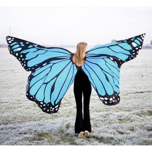 KIMU Grote Vlinder Vleugels Kinderen Blauw - Maat 134 140 146 152 158 164 - Kostuum Pak Vlindervleugels Kind Kinder Butterfly Festival