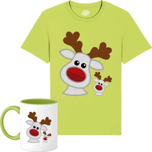 Rendier Buddies - Foute Kersttrui Kerstcadeau - Dames / Heren / Unisex Kleding - Grappige Kerst Outfit - Knit Look - T-Shirt met mok - Unisex - Appel Groen - Maat XL