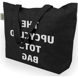 Zeer grote draagtas van gerecycled katoen - Bente - dikke stof - zeer robuust - 2 lange handgrepen - ideaal als boodschappentas badtas shopper handtas - Zwart/Tote Bag Tote bag met rits