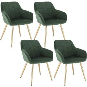 Rootz Set van 4 fluwelen eetkamerstoelen - Elegante stoelen - Gouden metalen poten - Comfortabel en ergonomisch - Duurzaam en stabiel - Eenvoudige montage - Donkergroen - 43 cm x 55 cm x 81 cm