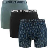Björn Borg heren 3P bamboe boxers basic print groen & zwart