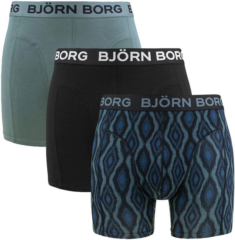 Björn Borg heren 3P bamboe boxers basic print groen & zwart