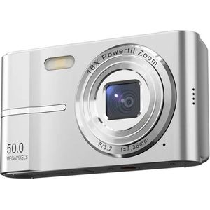Compact Camera - Compactcamera's - Compact Camera Fototoestel - 50mp - Zilver - Inclusief 64GB Opslagkaart