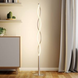 Lindby - Auron Vloerlamp - Nikkel/Wit - Minimalistisch Ontwerp