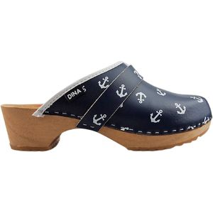 Zweedse klompen - unisex - echte leren  klompen blauw met ankers design - maat 44