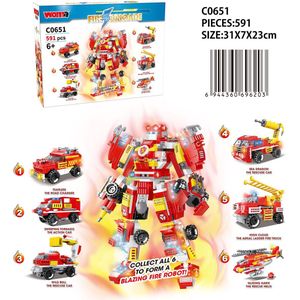 WOMA Fire Brigade - Brandweer Reddingsrobot - Bouwpakket - Bouwblokken - Bouwset - 3D puzzel - Mini blokjes - Compatibel met Lego bouwstenen - 591 Stuks