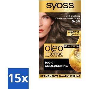 SYOSS - Oleo Intense 5-54 Licht As Bruin - Haarverf - Zonder Ammoniak - Grijsdekking - Langdurige Kleur - Bulkverpakking - 15 stuks