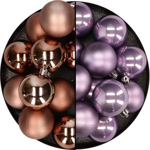 Kunststof kerstballen 6 cm - 24x st- bruin en lila paars