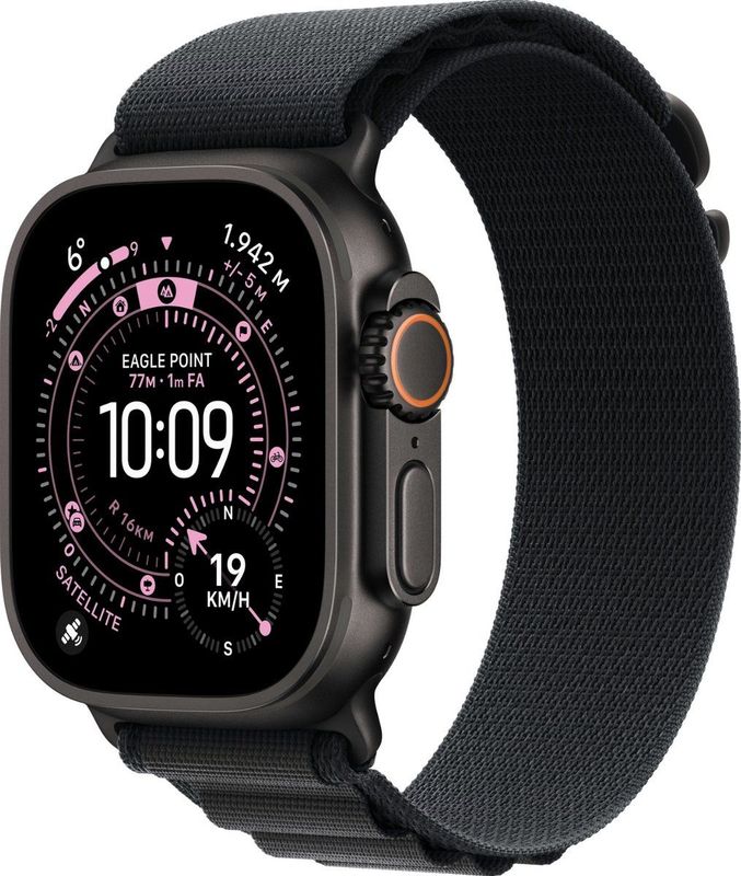 Apple - Watch Ultra 3 - Smartwatch - 49mm - Zwart Titanium Behuizing - Zwart Alpine Loop Small