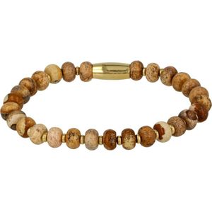 *My Bendel - Gouden kralenarmband met Picture Jasper edelstenen - Opvallende gouden armband met Picture Jasper edelstenen - Met luxe cadeauverpakking